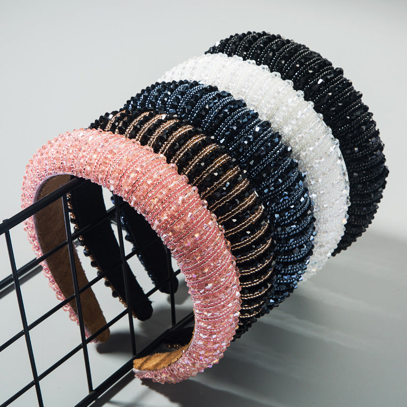 Hair Hoop Hand Woven Beaded Head Hoop Female Baroque Sponge Hair Bundle Korean Style Of The Net Red Face Wash Hair Accessories - Korvel
