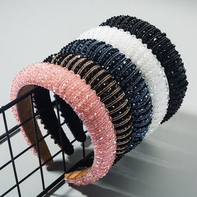 Hair Hoop Hand Woven Beaded Head Hoop Female Baroque Sponge Hair Bundle Korean Style Of The Net Red Face Wash Hair Accessories - Korvel