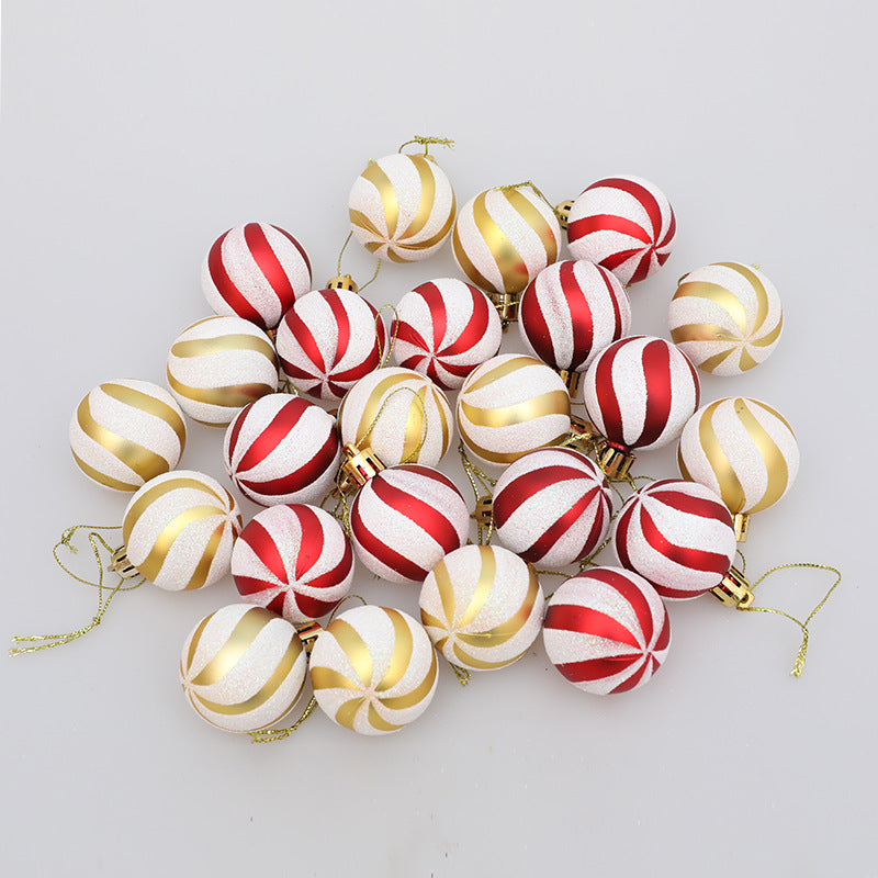 Christmas Ball Decoration Red and White Threaded Christmas Tree Hanging Decoration Hand drawn Christmas Ball Plastic - Korvel