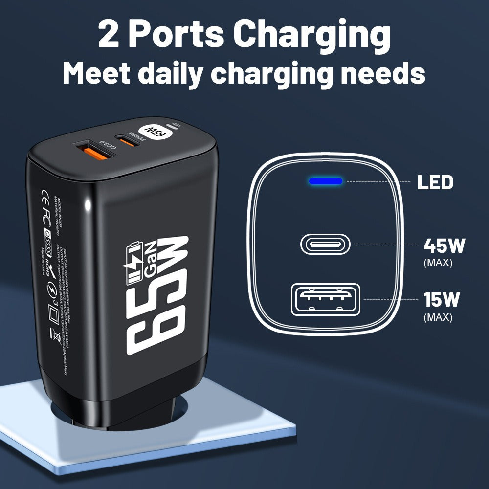 Computer laptop adapter GaN GaN PD65W fast charging head QC3.0 charger - Korvel