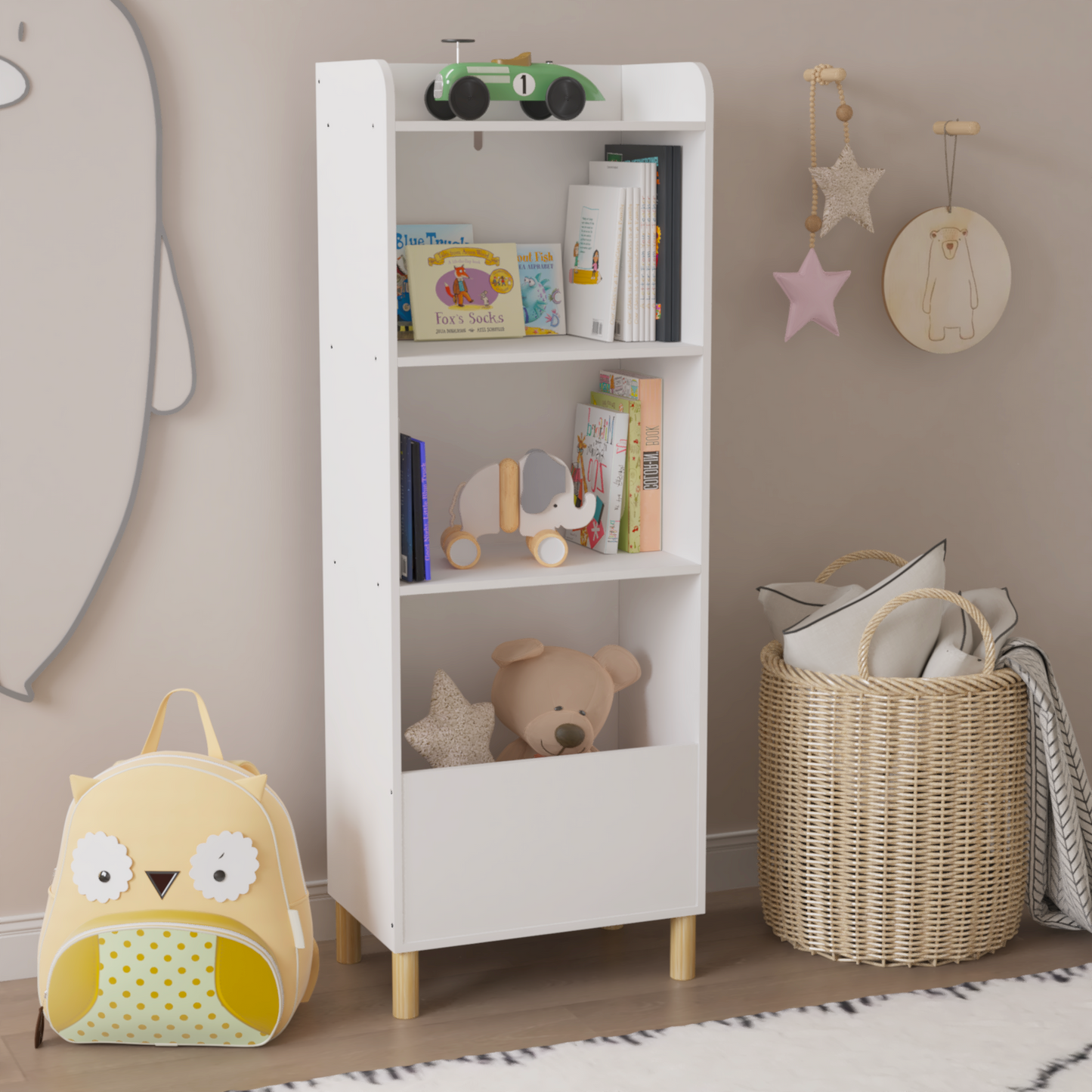 Kids 4-Tier Bookcase Children's Book Display Bookshelf Toy Storage Cabinet Organizer for Children's Room Playroom - Korvel