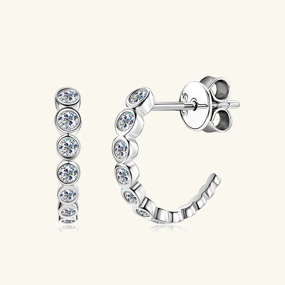 Inlaid Moissanite 925 Sterling Silver C-Hoop Earrings - Korvel