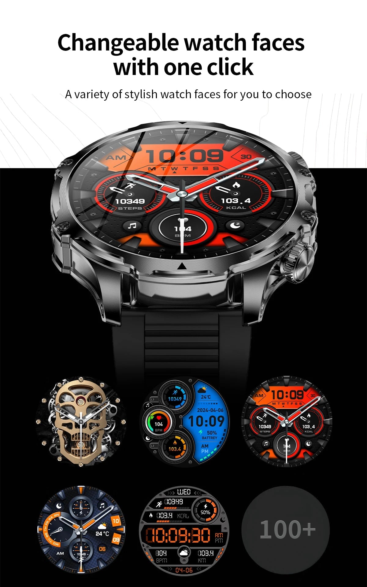 AK75 Smart Watch Flashlight  Men Outdoors Sports Fitness Tracker 700mah Large Battery BT Calling LED Light Smartwatch - Korvel