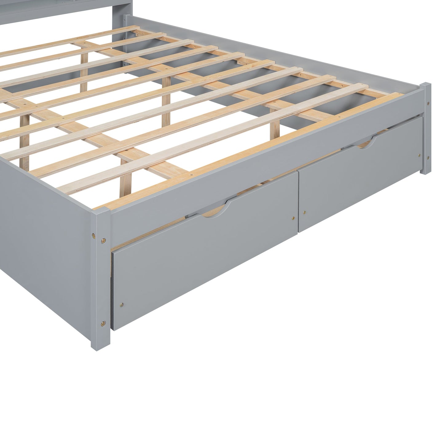 Elegant Queen Size Platform Bed with Storage Headboard, Gray