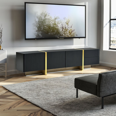 Luxury Fluted TV Stand for TVs Up to 80'', Modern Entertainment Center with Storage Cabinets & Drawers Black - Korvel