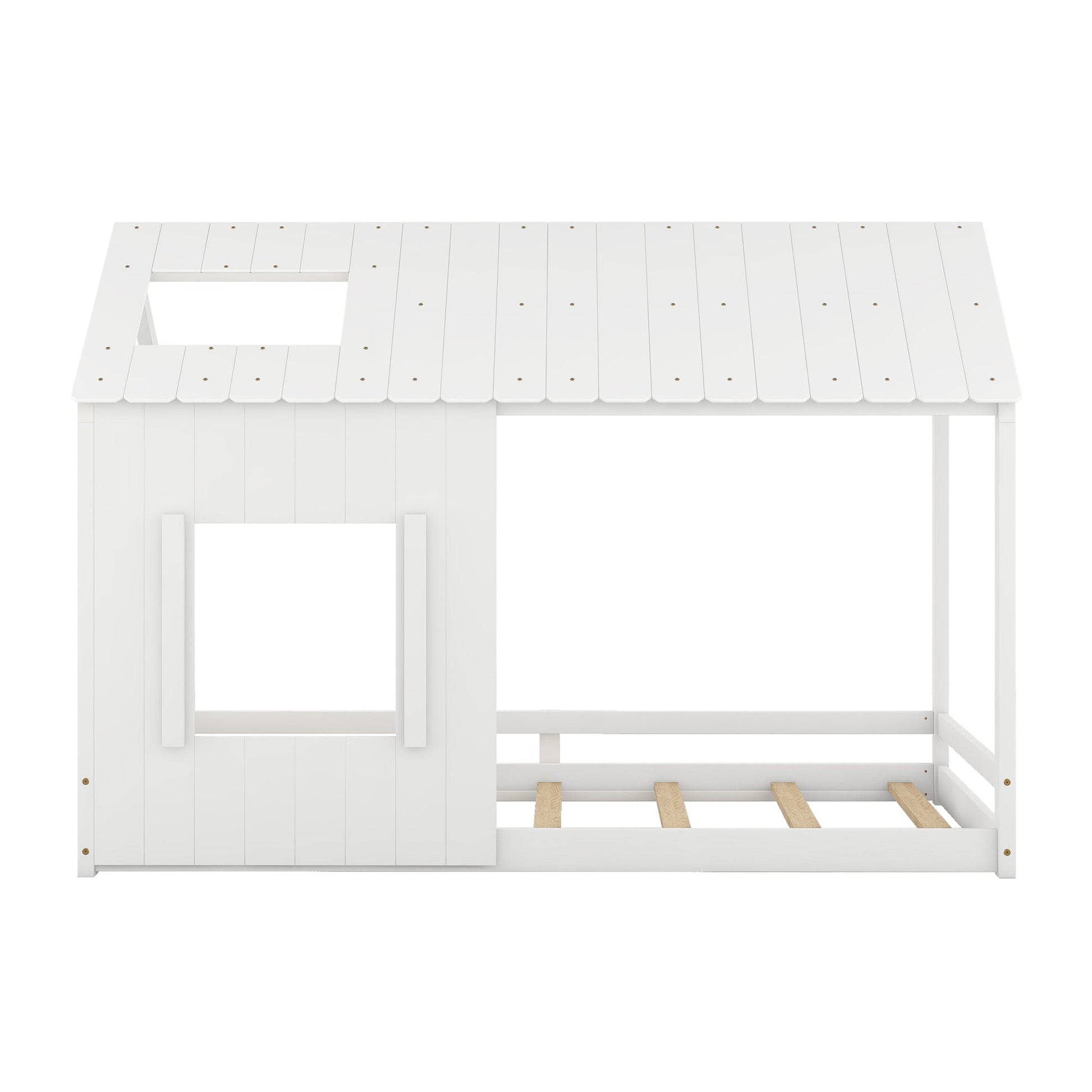 Twin Size House Bed with Roof and Window - White - Korvel
