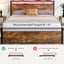 Full size bedstead with storage headboard and 2 drawers, LED light bed with charging station, metal Flat noodles support - Korvel