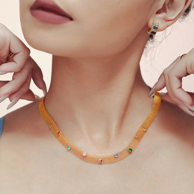 Geometric Colorful Zircon Necklace Titanium Steel PVD Plated Non Fading Jewelry - Korvel