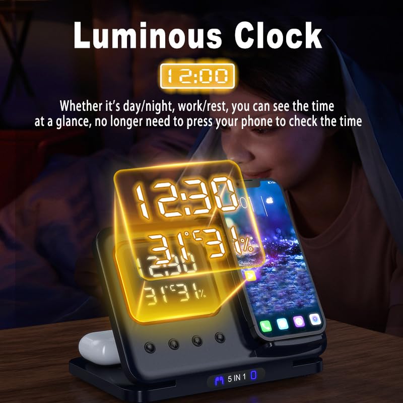 Phone Stand Tabletop 15w Fast Charging 5 in One Universal Wireless Charger Desk Charger for Iphone - Korvel
