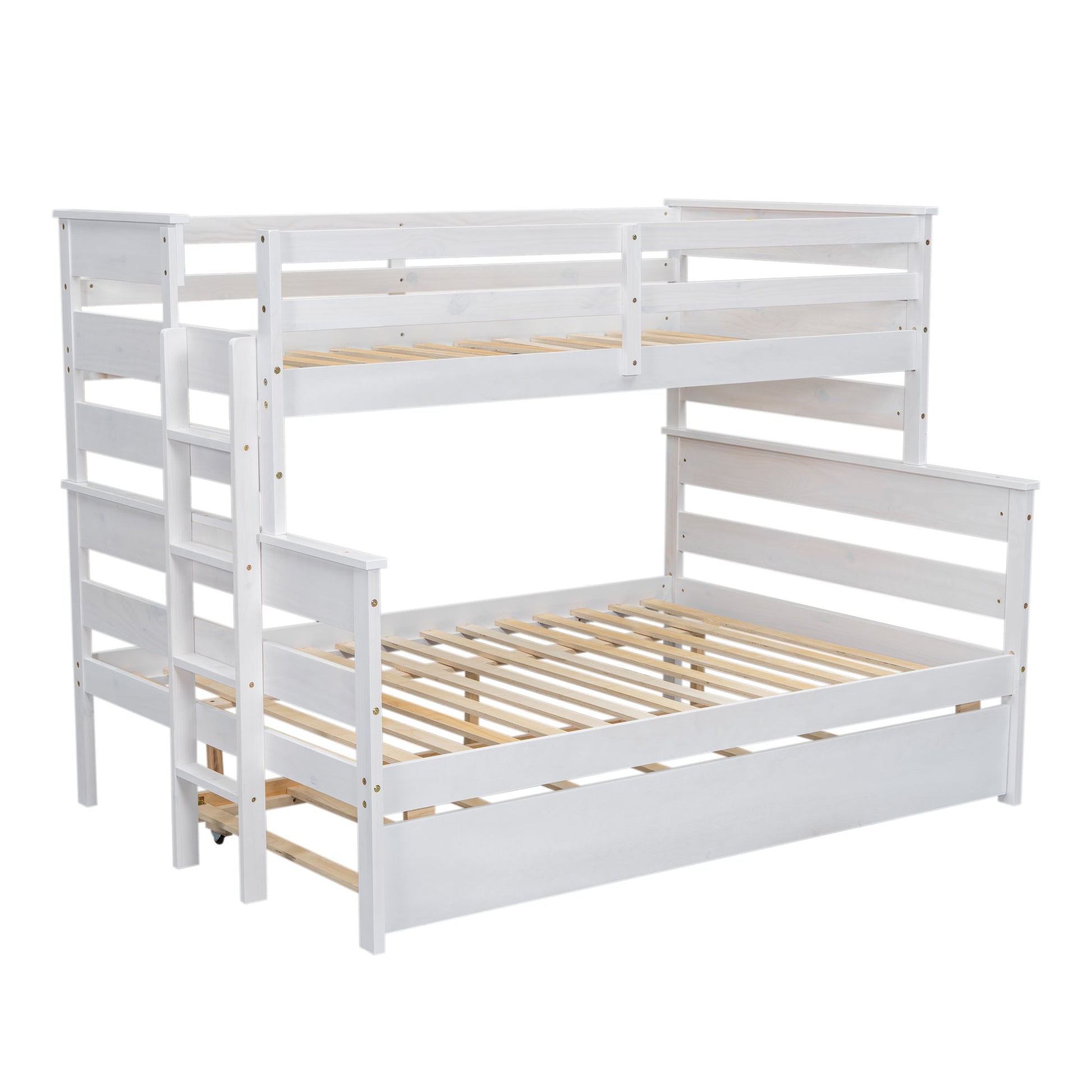Wood Twin over Full Bunk Bed with Twin Size Trundle  White - Korvel