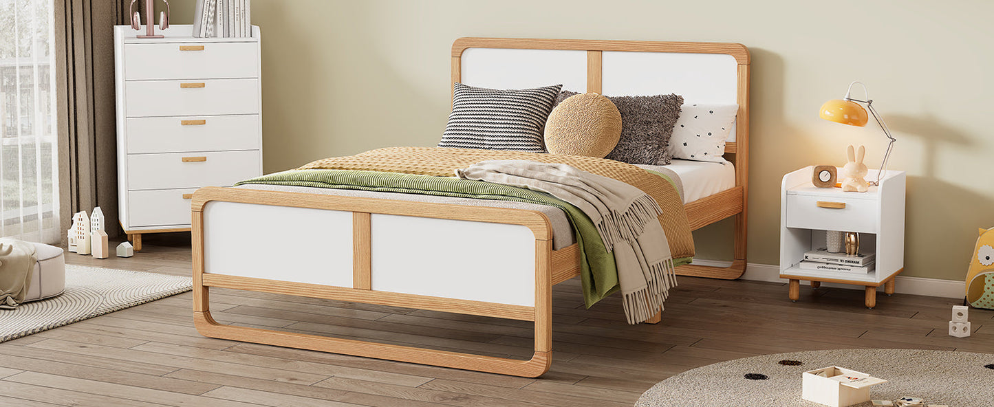 Modern Style Queen Size Solid Wood Platform Bed for Kids, Teens, Adults, No Need Box Spring, Walnut and White - Korvel