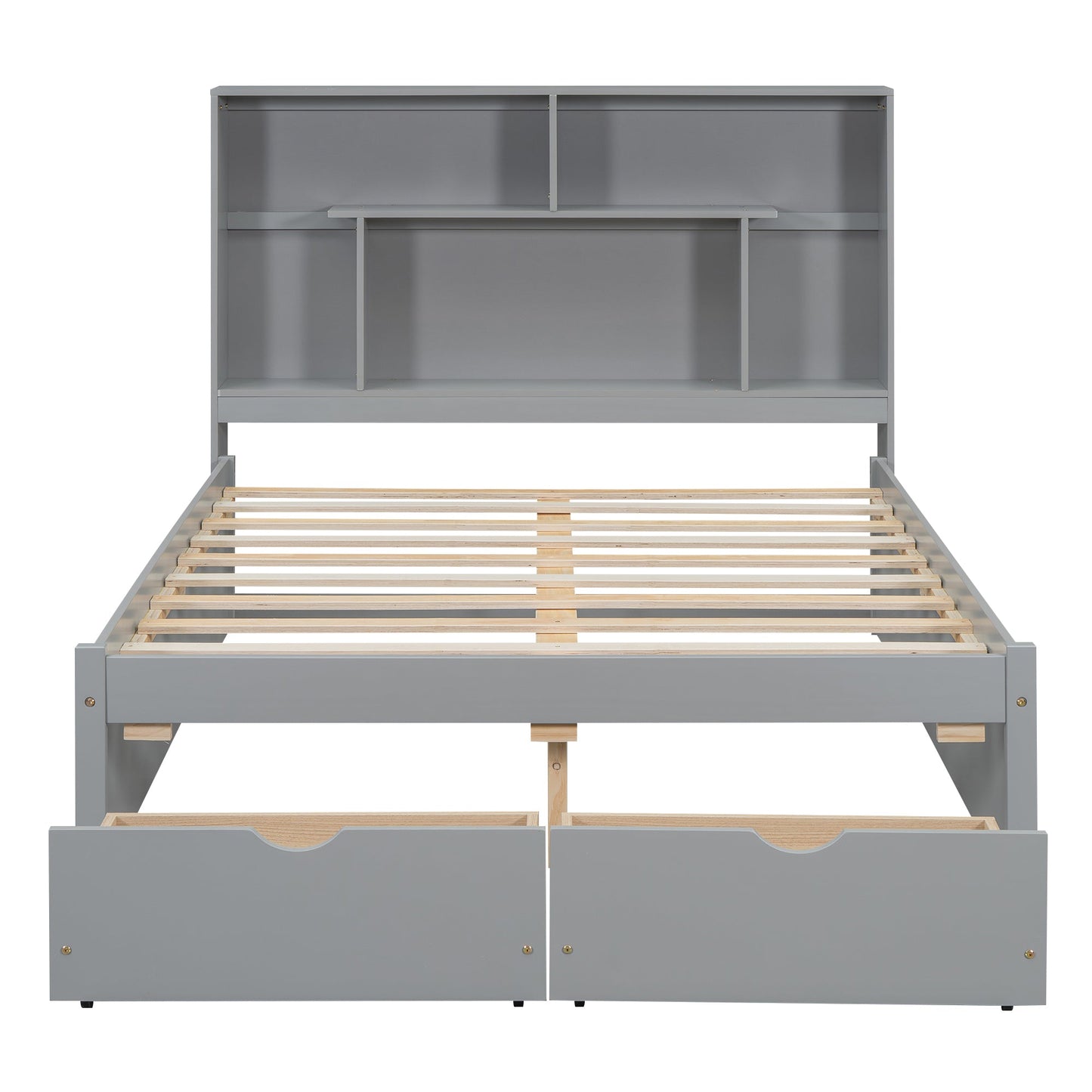 Full Size Platform Bed with Storage Headboard and 2 Drawers, Gray - Korvel