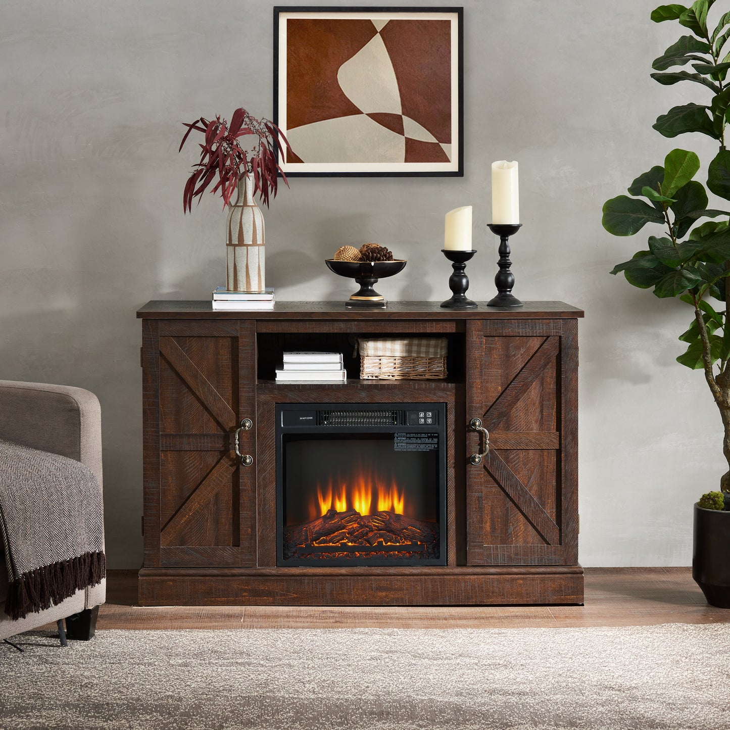 Farmhouse Classic Media TV Stand with Electric Fireplace