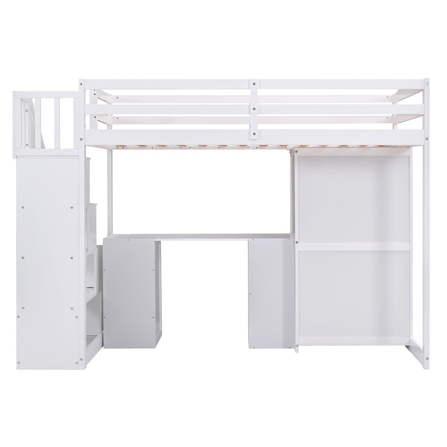 Elegant Twin Size Loft Bed with Wardrobe and Desk in White