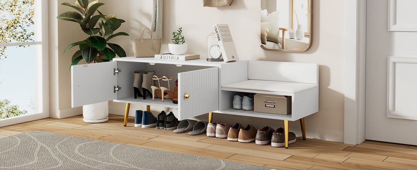 Banc de rangement pour chaussures blanc moderne avec rangement caché