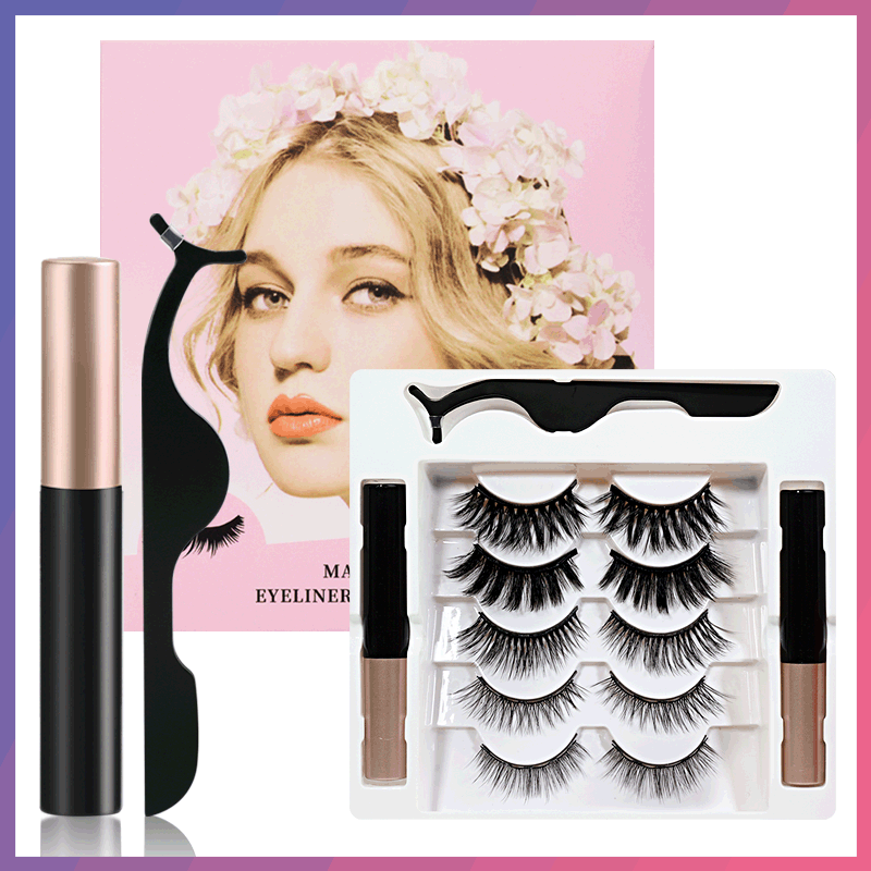 Magnetic False Eyelashes with Liquid Eyeliner - 5 Pairs