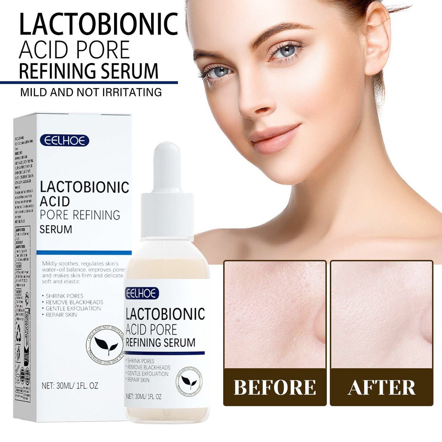 Lactosyl Acid Pore Narrowing Essence Skin Elastic Delicate Cleansing Blackhead Skin Care Essence - Korvel