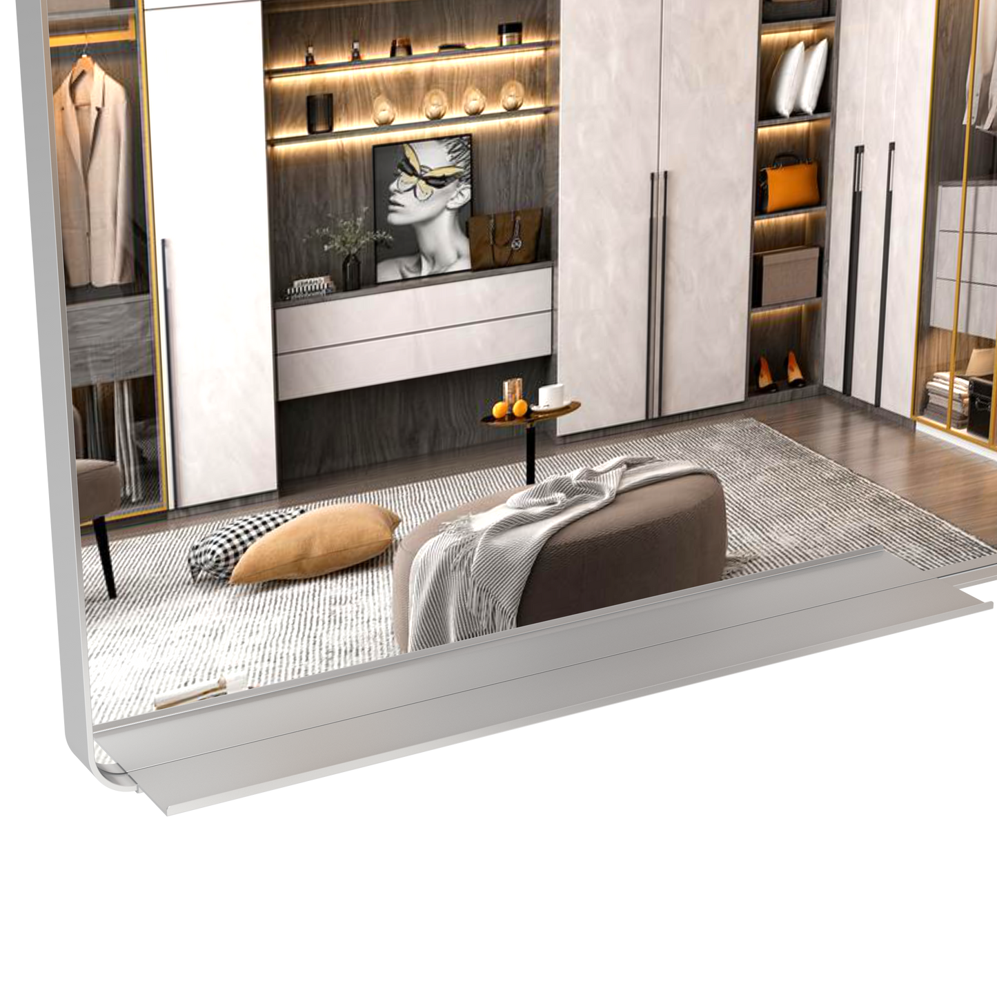 Large Movable Tray Bathroom Mirror with Aluminum Frame