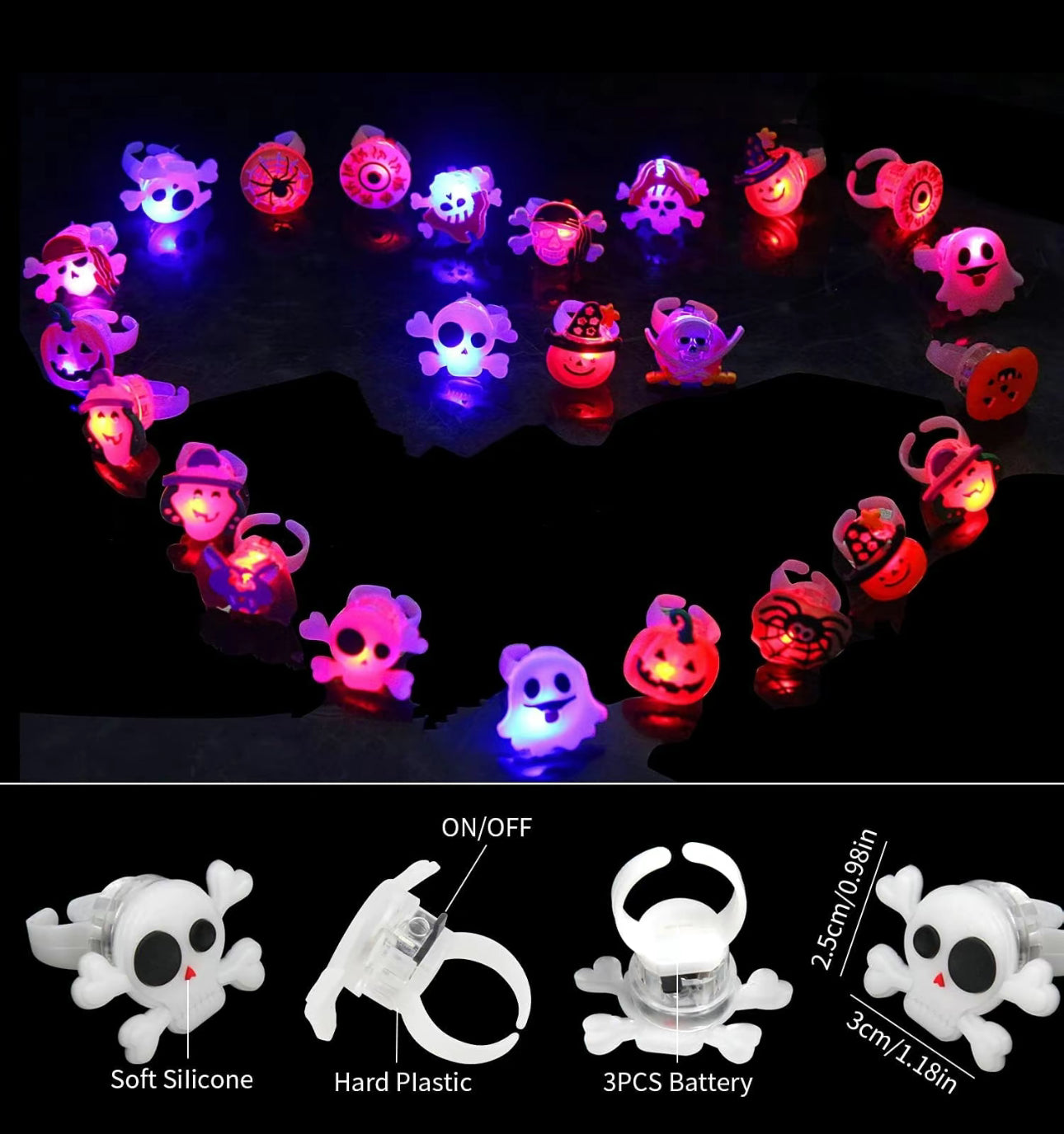 Bagues Halloween GlowFright - 50PCS Bagues LED Lumineuses