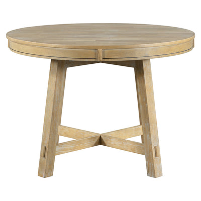 TREXM Farmhouse Round Extendable Dining Table with 16" Leaf Wood Kitchen Table (Natural Wood Wash) - Korvel