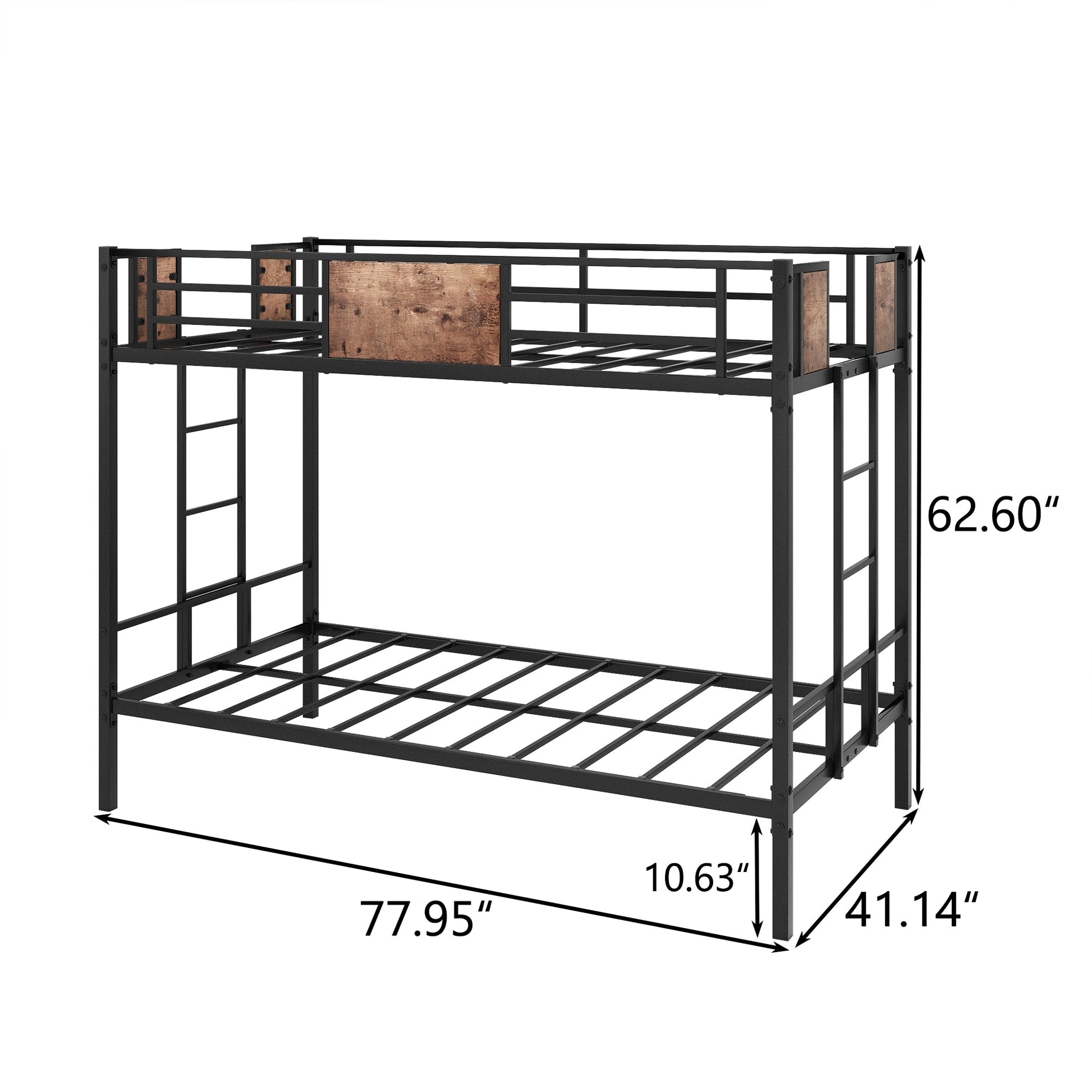 Bunk Bed Twin Over Twin Size Metal Bunk Bed with Ladder and Full-Length Guardrail Metal Bunk Bed Black - Korvel
