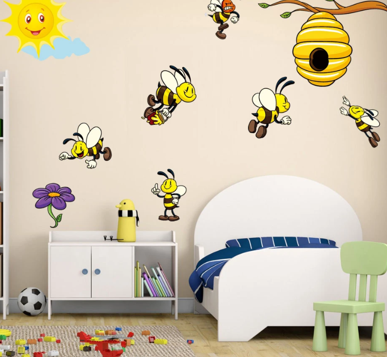 Calcomanías de Pared de Abejas Voladoras y Colmenas