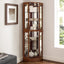 6 shelves corner Curio display cabinet with light mirror and adjustable shelves, walnut wood (excluding E26 light bulbs) - Korvel