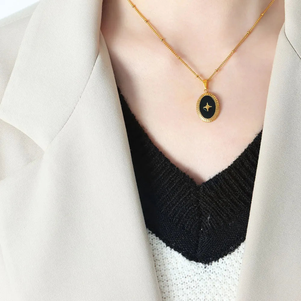 Geometric Jewelry Dripping Oil Star Elliptical Titanium Steel Pendant Necklace - Korvel
