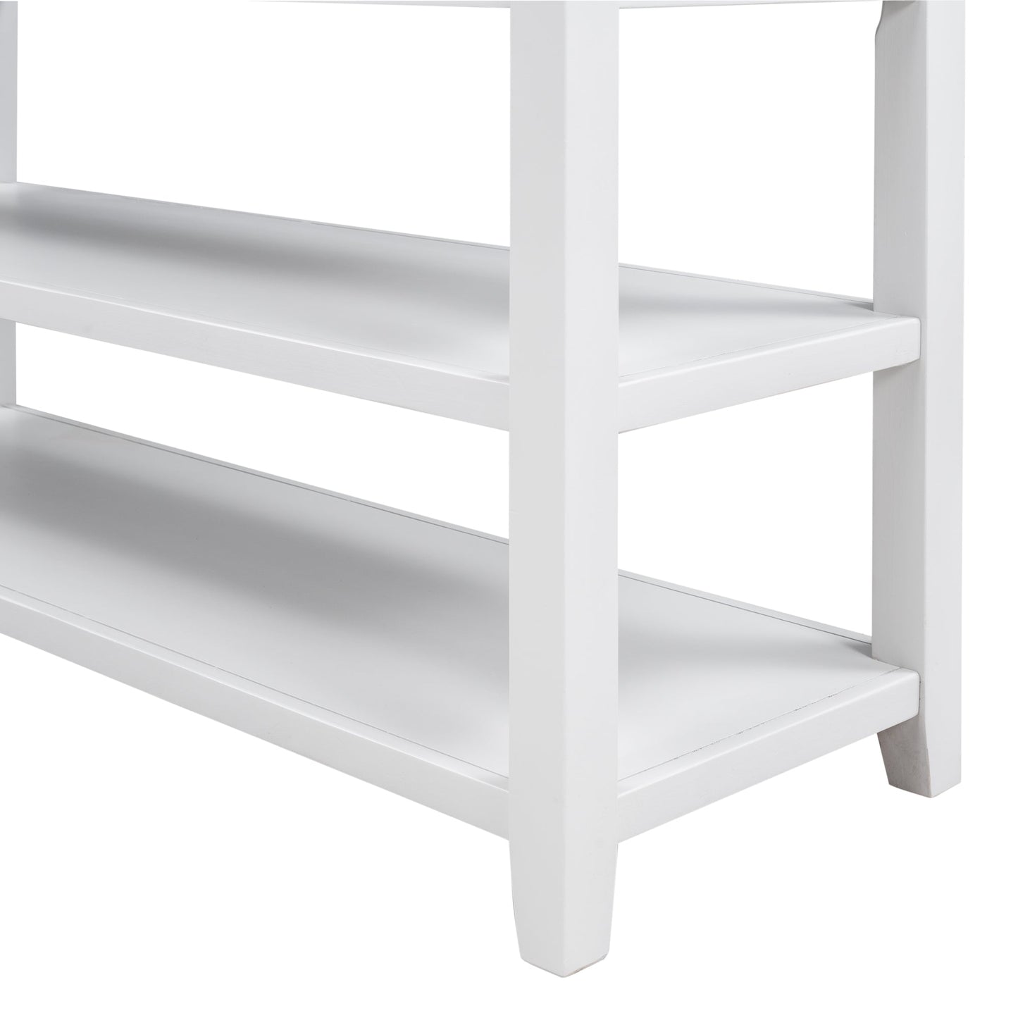 Retro Design Console Table with Two Open Shelves, Pine Solid Wood Frame and Legs for Living Room (Antique White) - Korvel