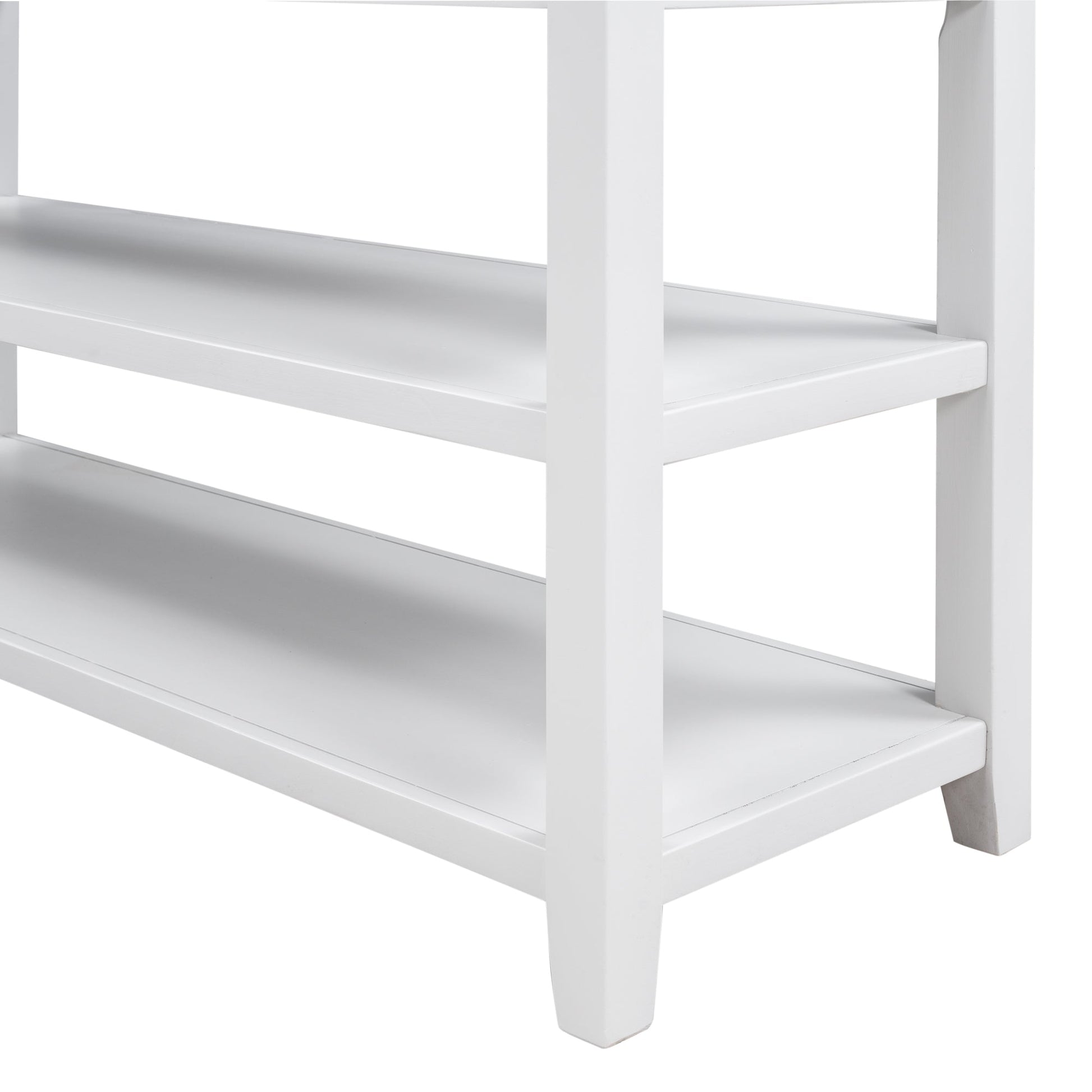Retro Design Console Table with Two Open Shelves, Pine Solid Wood Frame and Legs for Living Room (Antique White) - Korvel