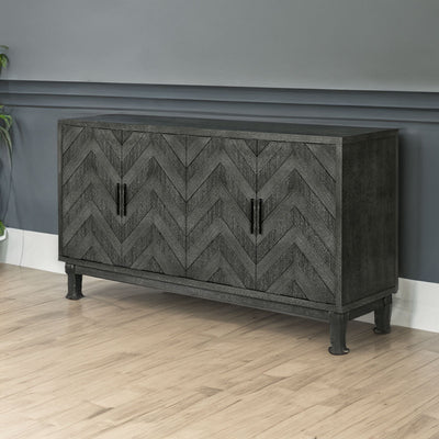 Stronger Vintage Style Buffet Cabinet Lacquered Accent Storage 4 Door Wooden Cabinets Taupe Grey - Korvel