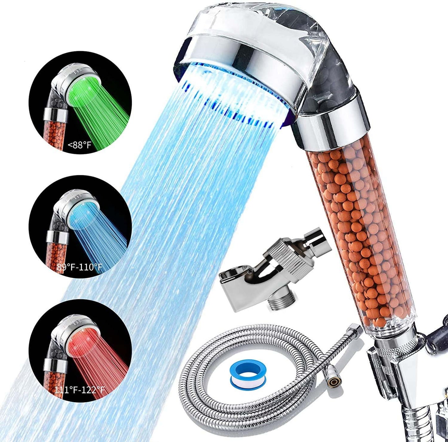 LED Luminous Colorful Shower Nozzle Negative Ion Self Generating Shower Head Three Color Temperature Controlled Led Handheld Shower - Korvel
