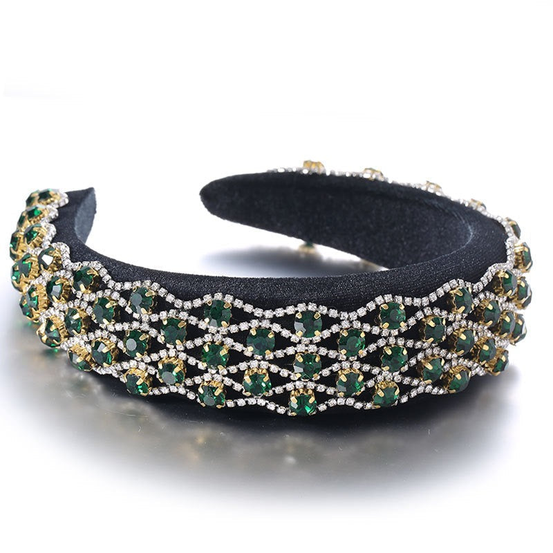 Full inlaid rhinestone fashionable wide edged solid color sponge head hoop - Korvel