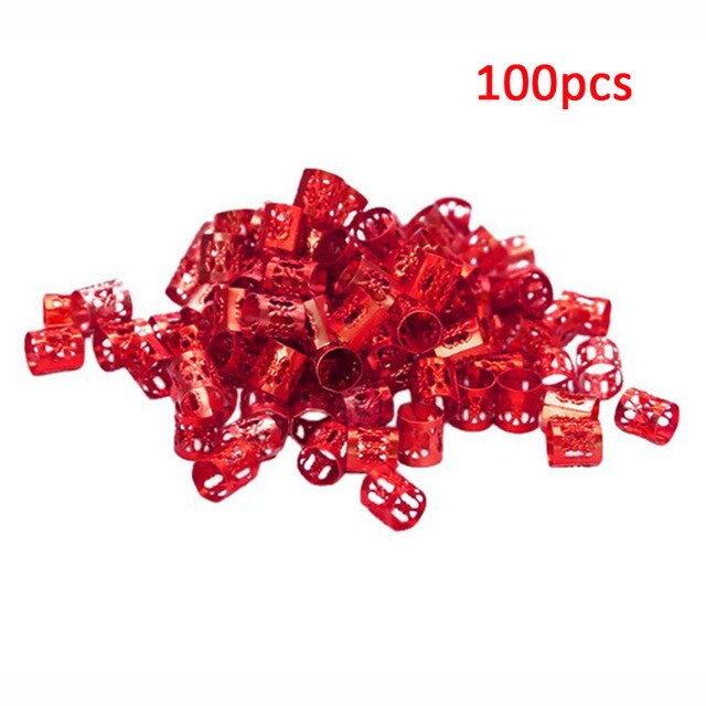 100 Pcs/set 7 Colors Mixed Beads Adjustable Hair Braids Dreadlock Beads Adjustable Hair Braid Rings Cuff Clips Tubes Jewelry - Korvel