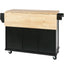 Kitchen trolley with rubber wood leaf countertop, 5-wheel kitchen island, storage cabinet and 3 dining drawers, black - Korvel