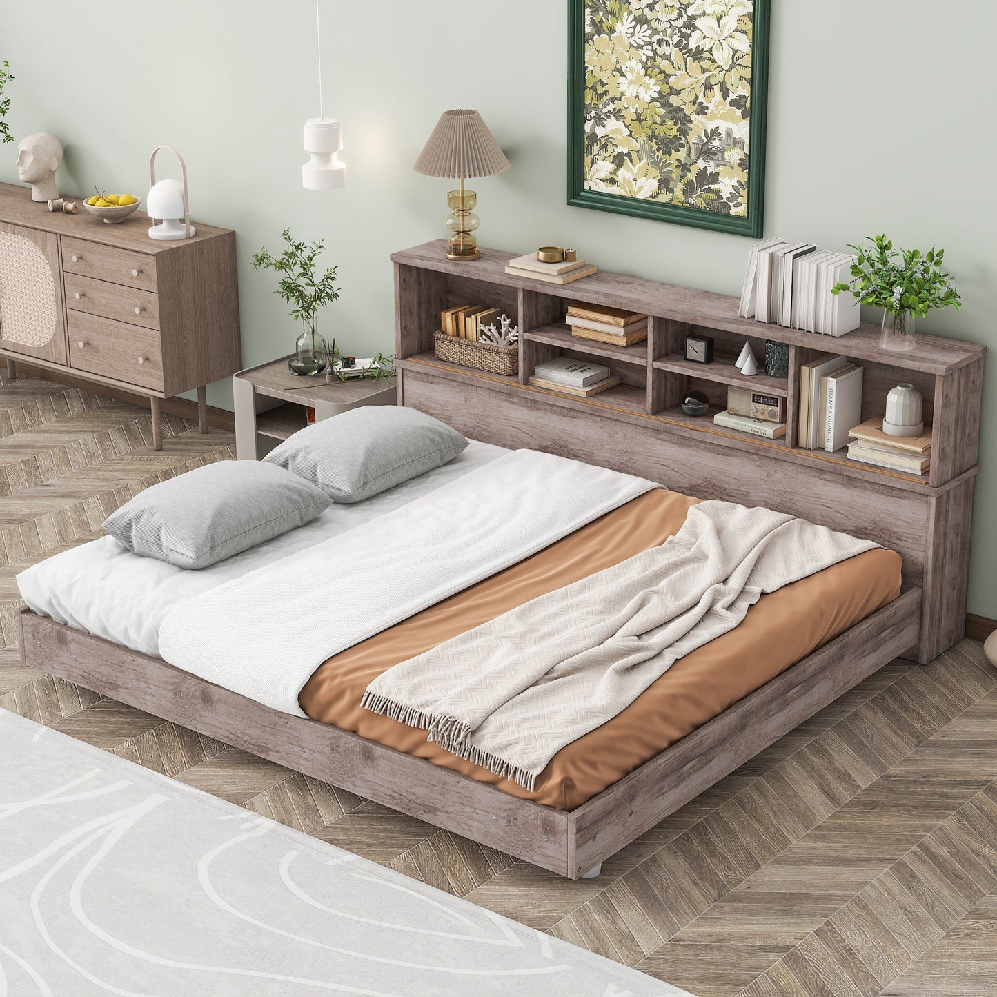 Full Size Daybed Frame with Storage Bookcases Wood Light Oak - Korvel