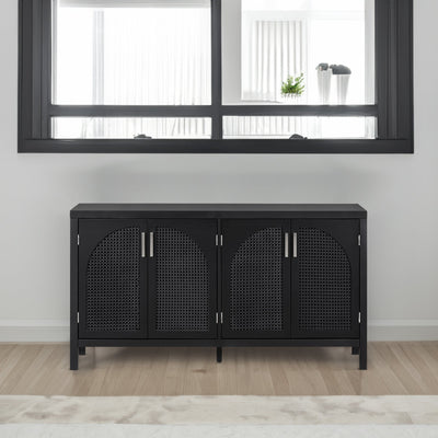 TREXM Large Storage Space Sideboard with Artificial Rattan Door and Metal Handles for Living Room and Entryway (Black) - Korvel
