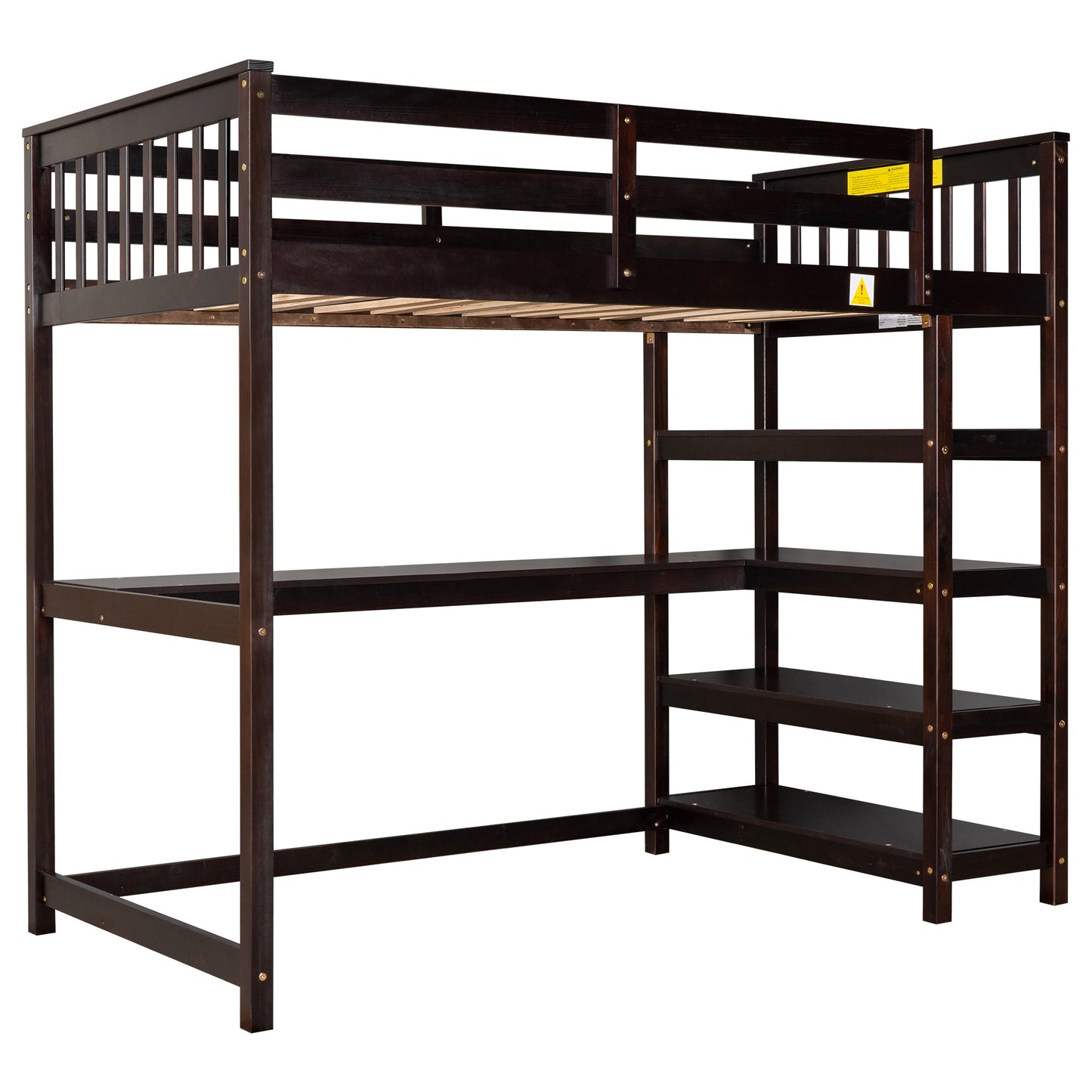 Twin Size Loft Bed with Storage Shelves and Under-bed Desk - Espresso