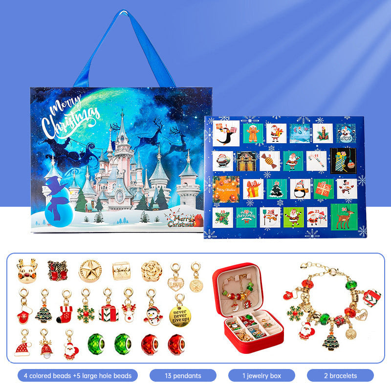 DIY creative children's bracelet jewelry 24-grid calendar Christmas holiday surprise blind box silver set - Korvel