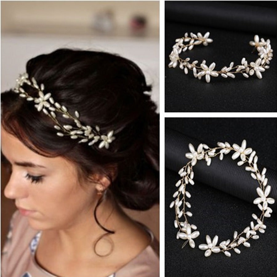 Handmade pearl twisted bead headwear wedding dress bride's hair accessories - Korvel