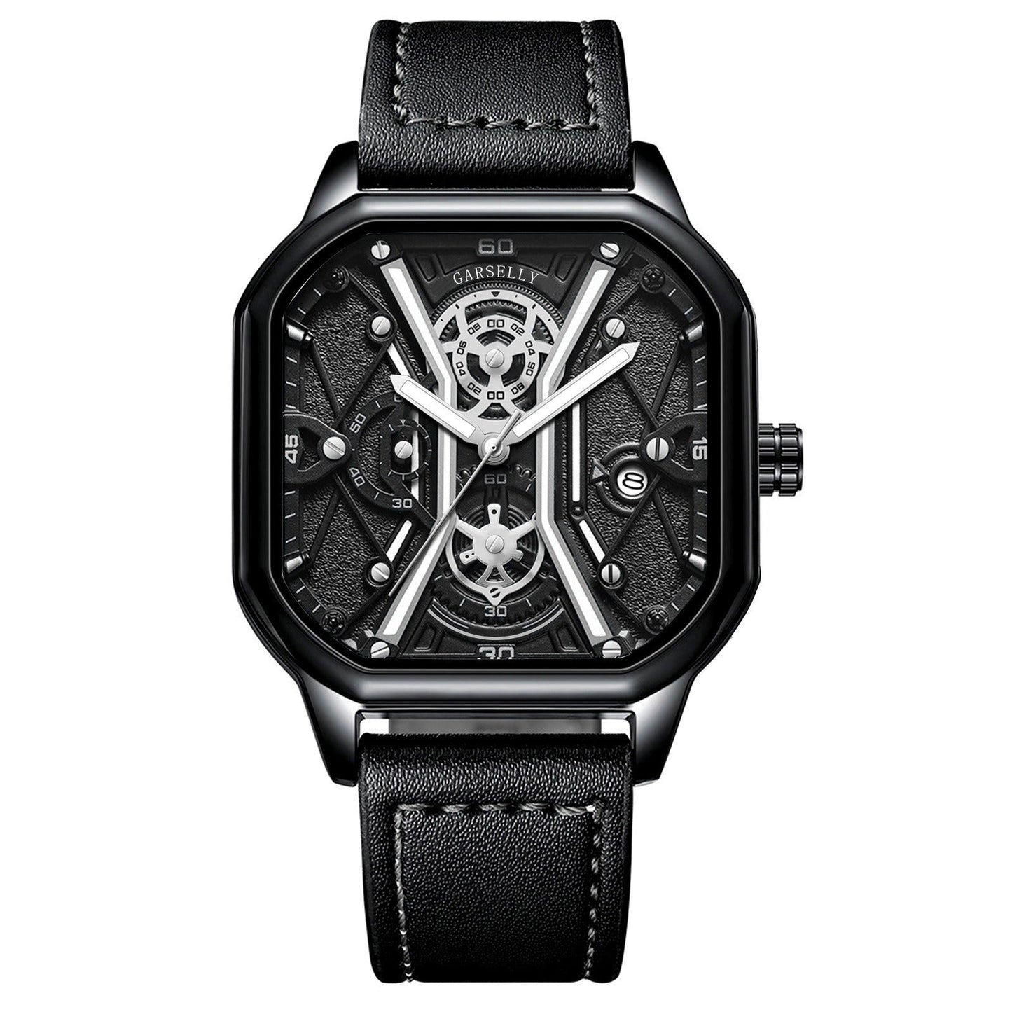 POEDAGAR Fashion Men Luxury Wristwatches Chronograph Luminous Waterproof Date Man Watch Square Dial Leather Quartz Men's Watches - Korvel