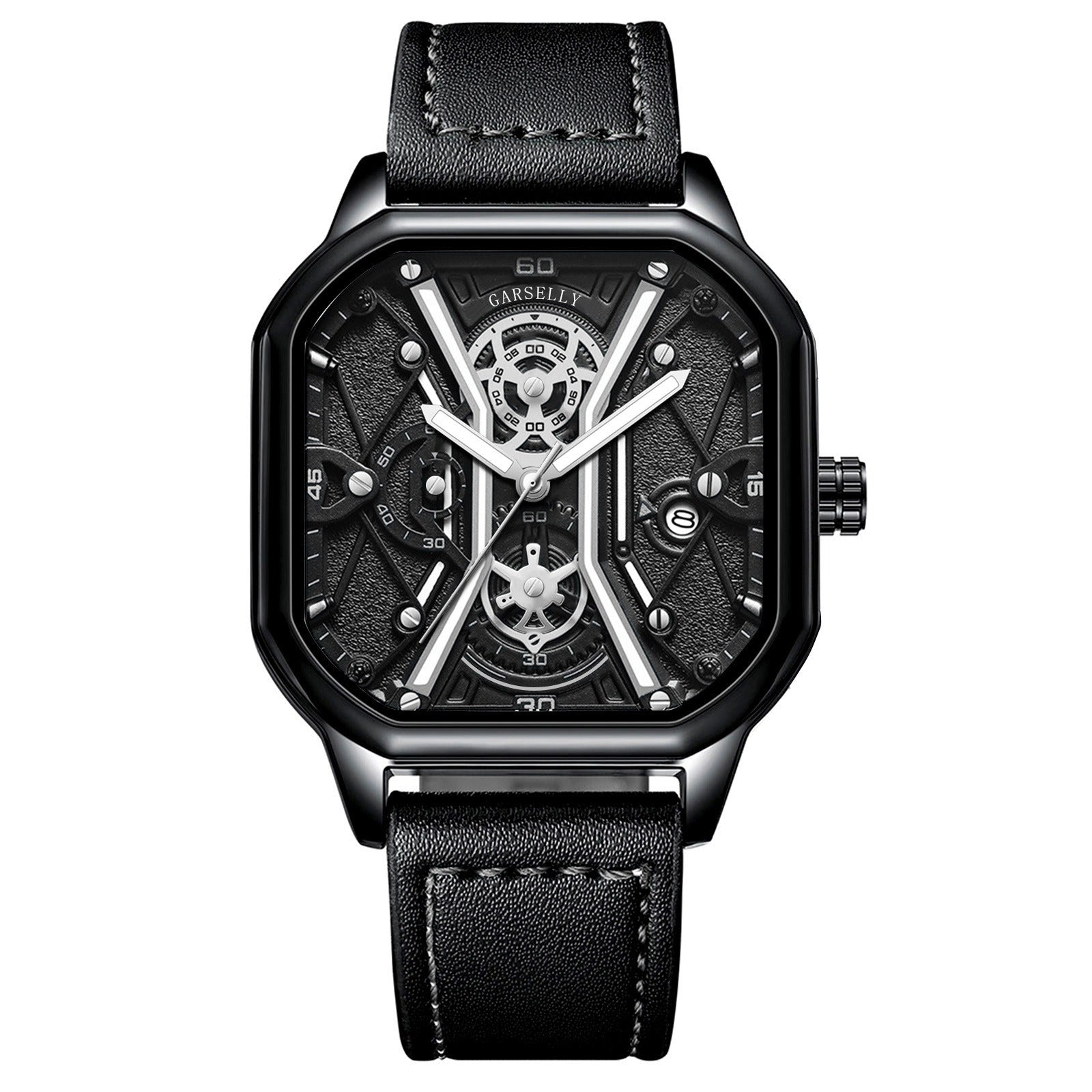 POEDAGAR Fashion Men Luxury Wristwatches Chronograph Luminous Waterproof Date Man Watch Square Dial Leather Quartz Men's Watches - Korvel