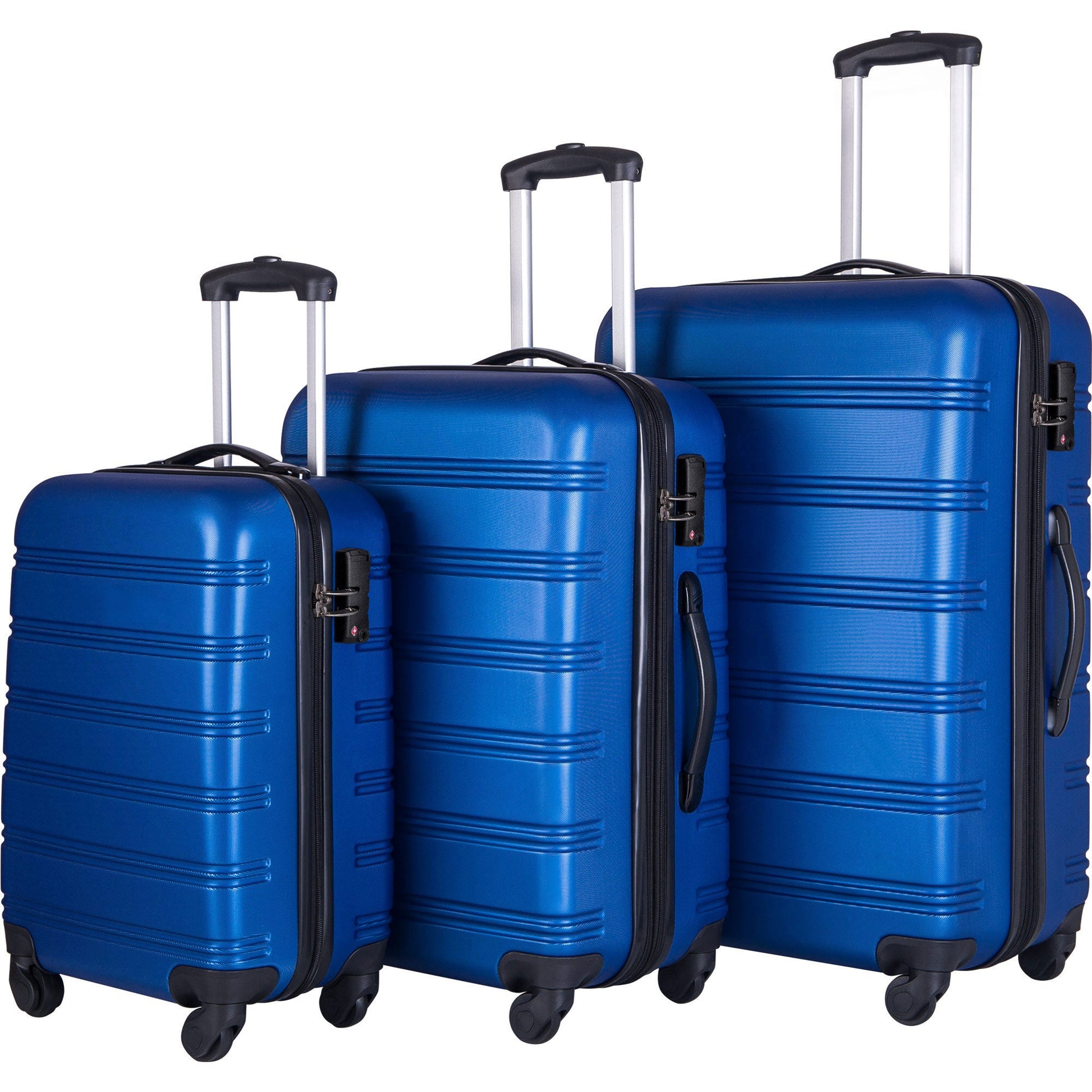 Blue 3 Piece Luggage Set Hardside Spinner Suitcase with TSA Lock 20" 24' 28" Available - Korvel