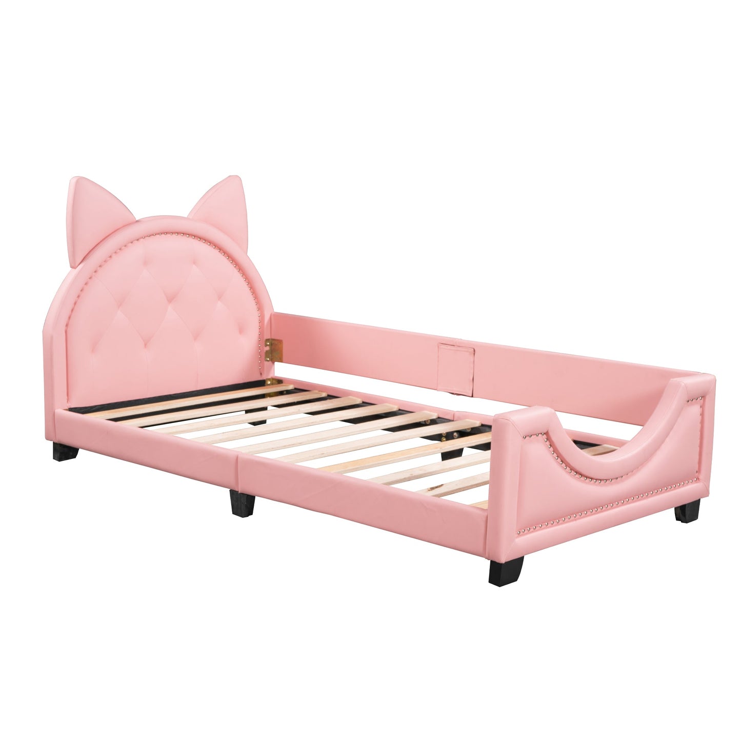 Twin Size Upholstered Daybed with Carton Ears Shaped Headboard  Pink - Korvel