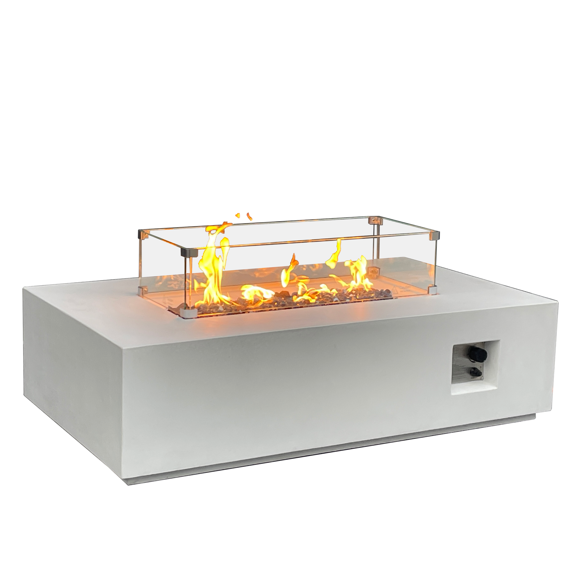 52 Inch Outdoor Concrete Propane gas rectangle Fire Pit table in Antique white color - Korvel