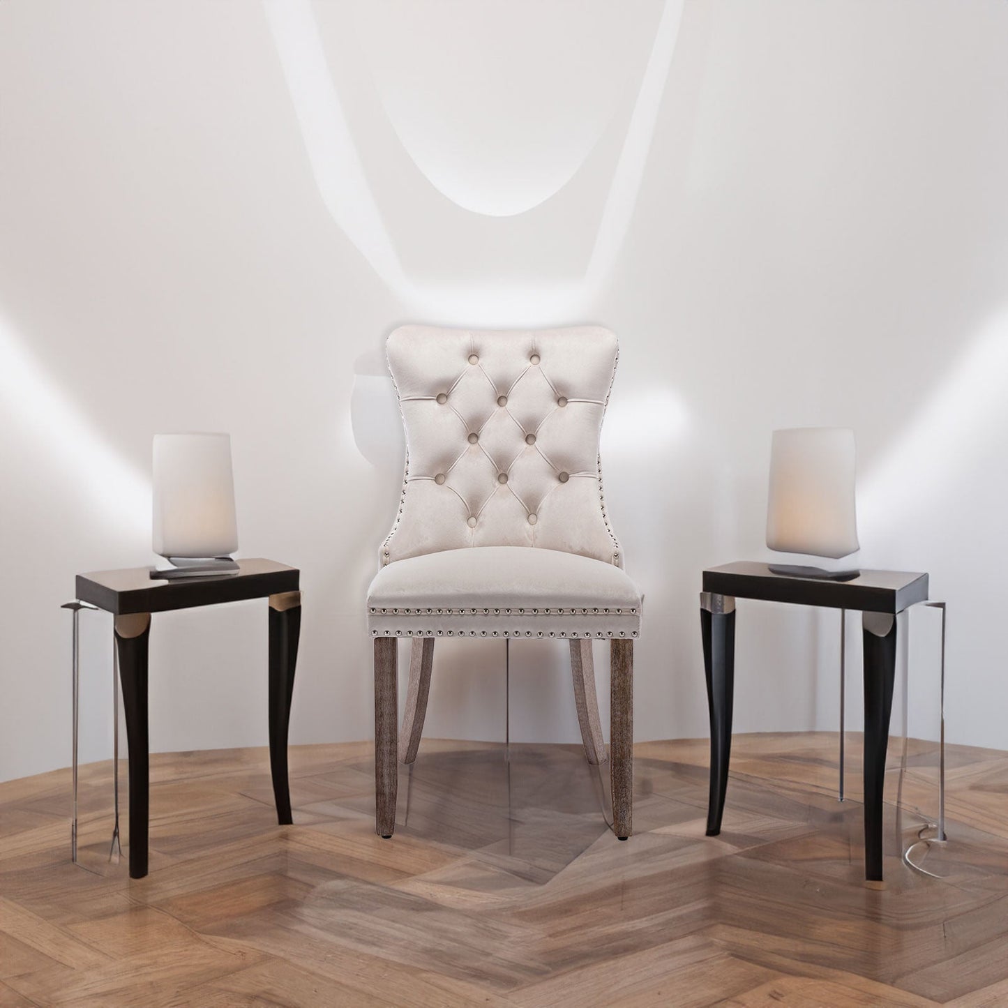 Nikki Collection Modern High-end Tufted Solid Wood Contemporary Velvet Upholstered Dining Chair 2-Pcs SetBeige - Korvel