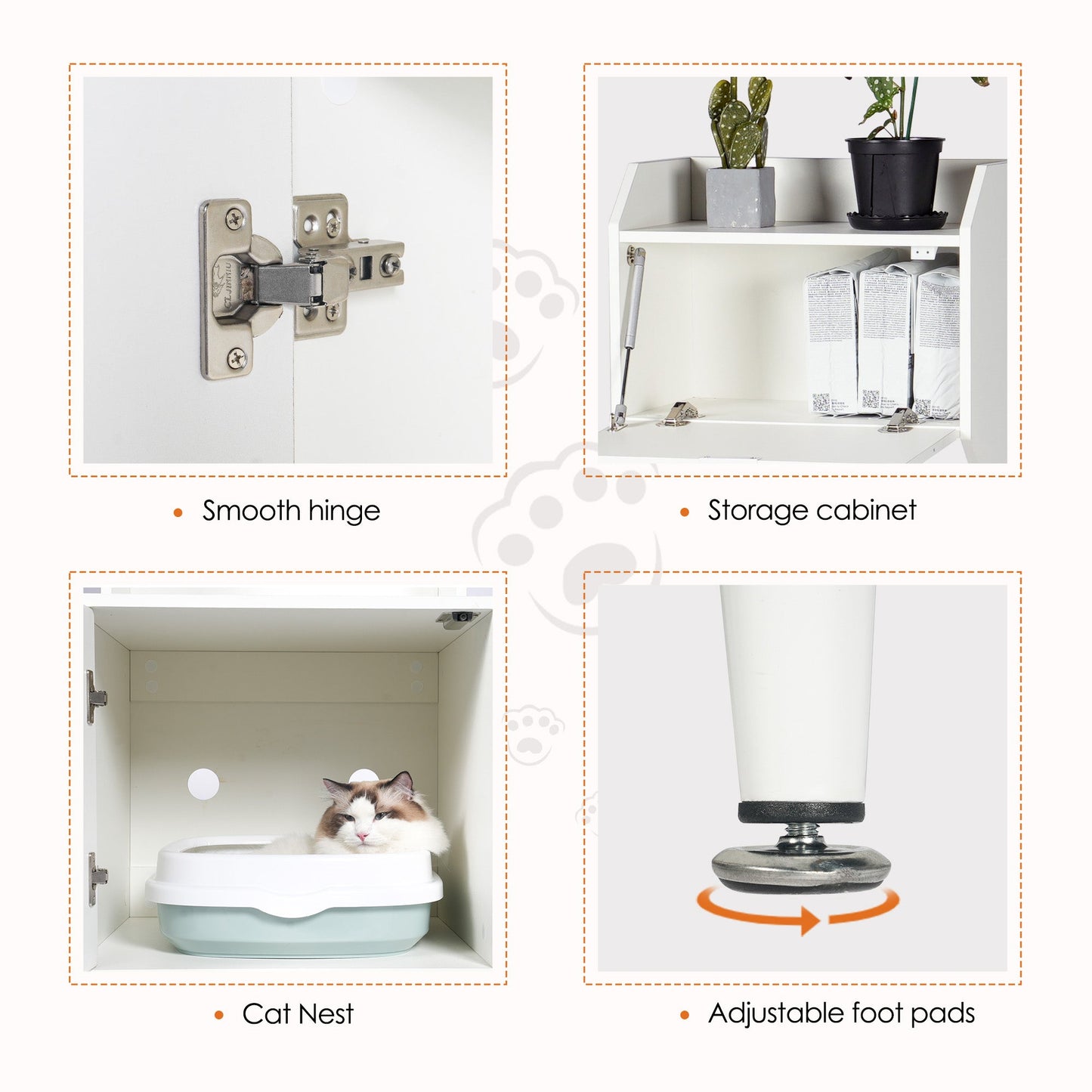 White wooden hidden cat trash can with rack and trash can shell, indoor cat house pet box, storage cabinet - Korvel