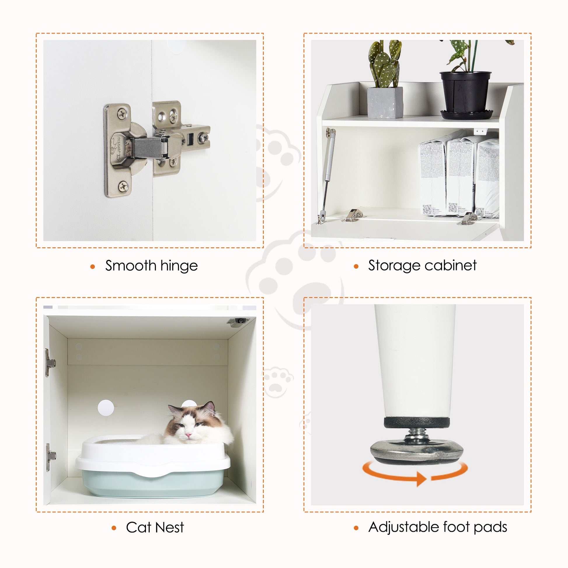 White wooden hidden cat trash can with rack and trash can shell, indoor cat house pet box, storage cabinet - Korvel