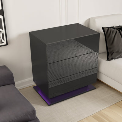 Nightstand with 3 Storage Drawers,Led Lights, End Table for Bedroom Furniture - Korvel