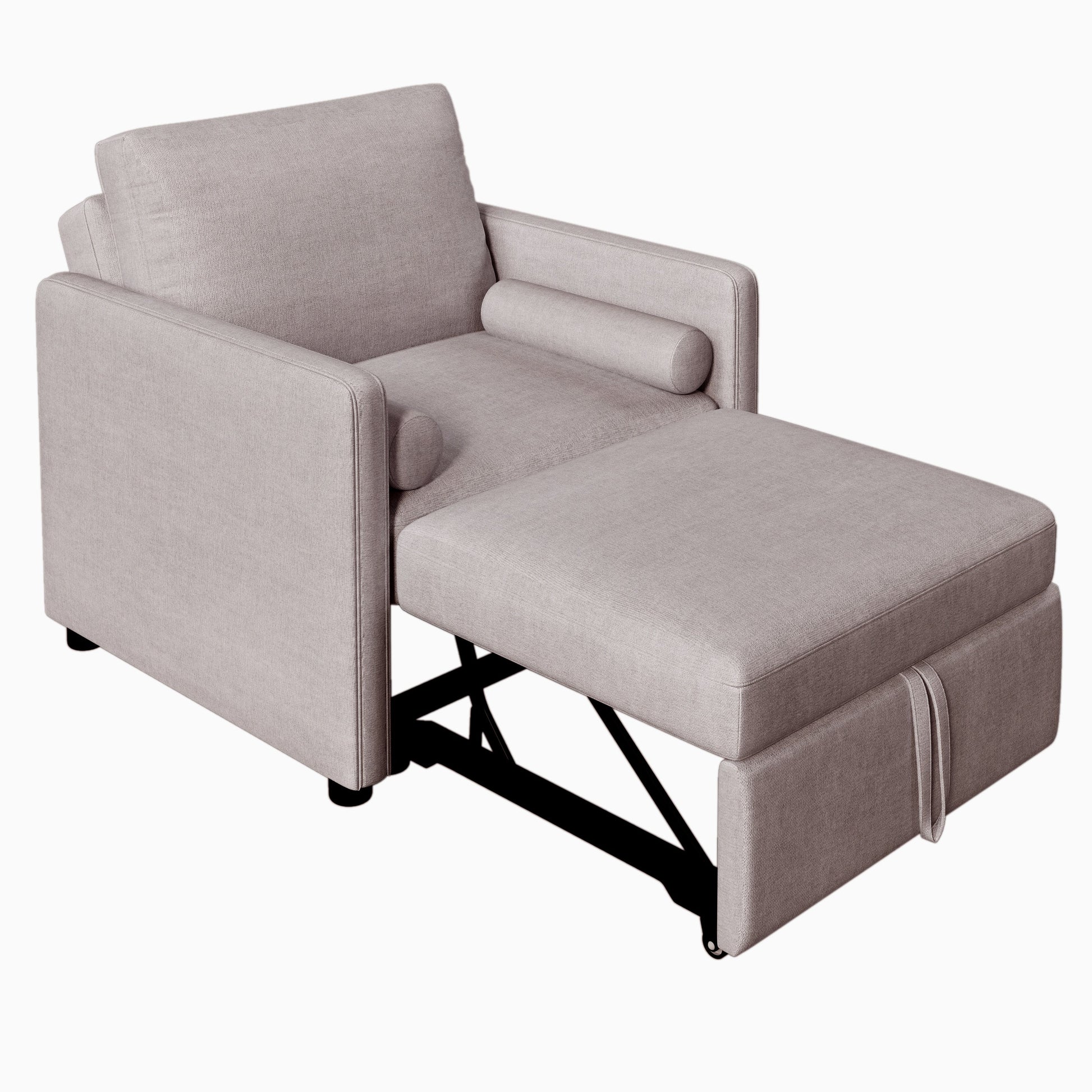 3 in 1 Convertible Sleeper Chair with Adjustable Backrest, Lounger Chair Turns Into Bed, Single Bed for Living Room, Linen, Tan - Korvel